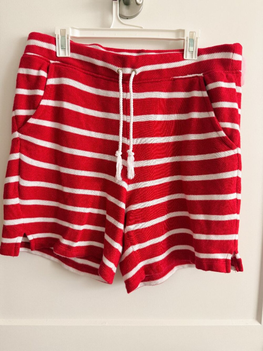 Talbots Red & White Striped Knit Drawstring Shorts | Nautical Coastal | Women's